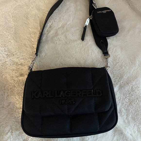 Karl Lagerfeld Paris Voyage Logo Black Quilted Crossbody Bag - Picture 5 of 16